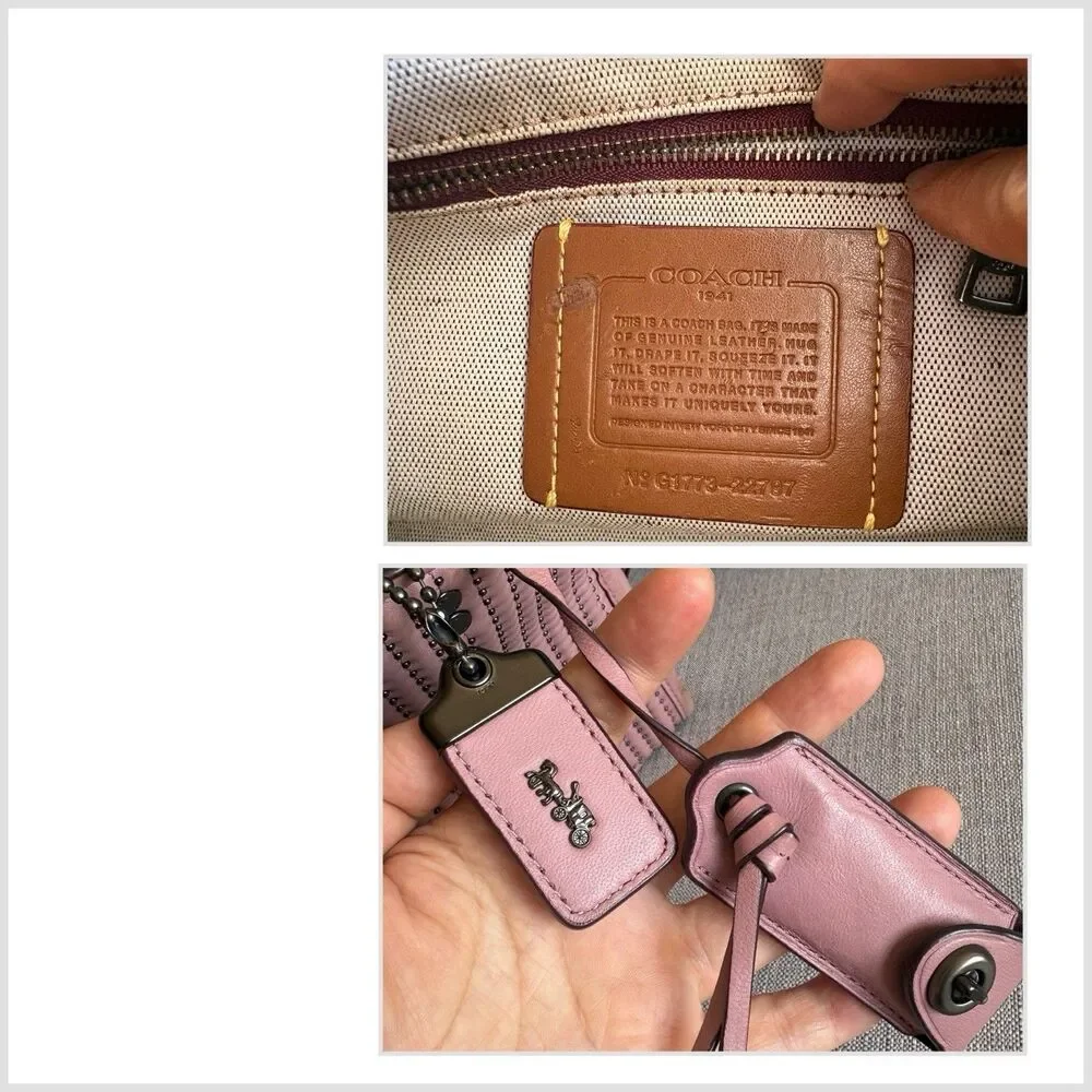 Coach 1941 Rogue 25 Dusty Rose Quilted Rivets Leather Satchel Handbag Shoulder